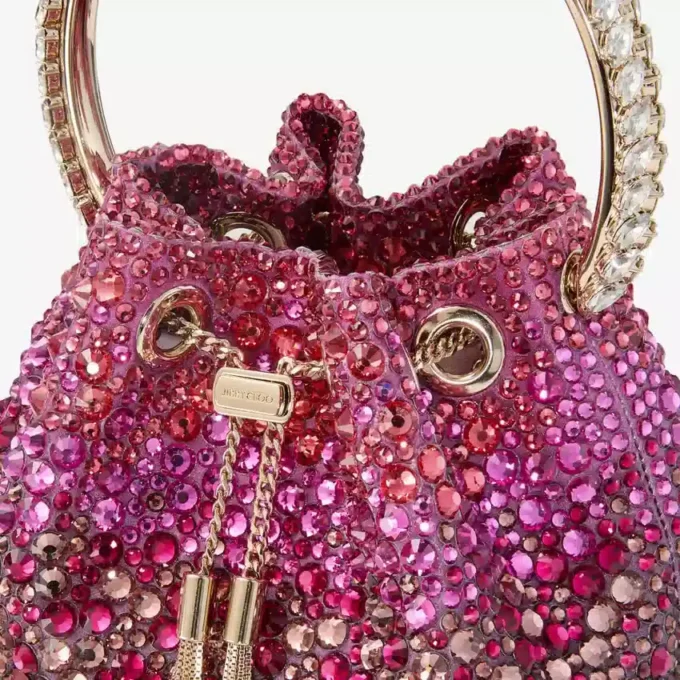 Bon Bon Winter Bloom en Violet Orchid satijnen tas met kristallen Bon Bon Winter Bloom en Violet Orchid satijnen tas met kristallen