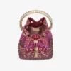 Bon Bon Winter Bloom en Violet Orchid satijnen tas met kristallen Bon Bon Winter Bloom en Violet Orchid satijnen tas met kristallen