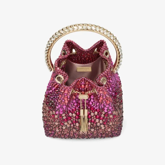 Bon Bon Winter Bloom en Violet Orchid satijnen tas met kristallen Bon Bon Winter Bloom en Violet Orchid satijnen tas met kristallen