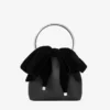 Bon Bon zwarte satijnen bucket bag met fluwelen strik