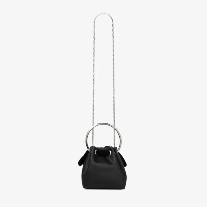 Bon Bon zwarte satijnen bucket bag met fluwelen strik