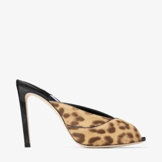 Brigitte Mule 100 Natuurlijke muiltjes van ponyleer met luipaardprint
