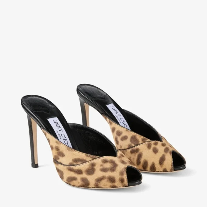Brigitte Mule 100 Natuurlijke muiltjes van ponyleer met luipaardprint Brigitte Mule 100 Natuurlijke muiltjes van ponyleer met luipaardprint