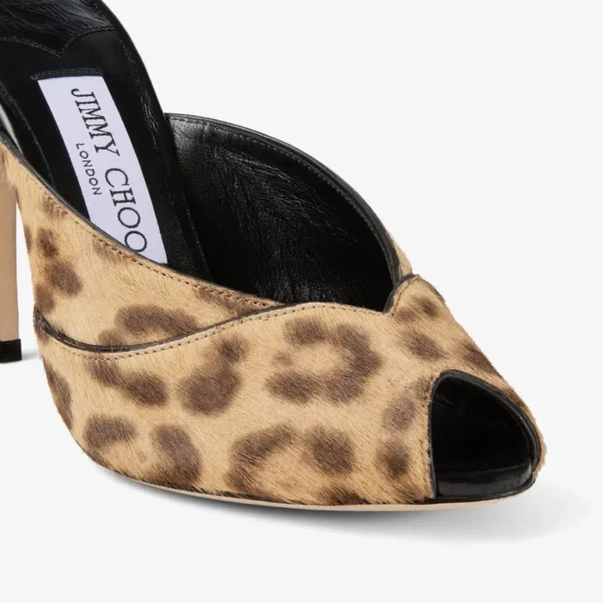 Brigitte Mule 100 Natuurlijke muiltjes van ponyleer met luipaardprint Brigitte Mule 100 Natuurlijke muiltjes van ponyleer met luipaardprint