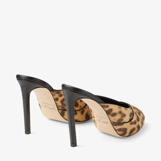 Brigitte Mule 100 Natuurlijke muiltjes van ponyleer met luipaardprint Brigitte Mule 100 Natuurlijke muiltjes van ponyleer met luipaardprint