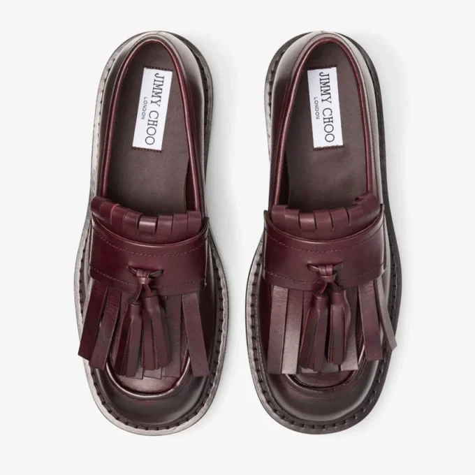 Buff Fringe Loafer Diep Merlot Loafers van gewaxt kalfsleer