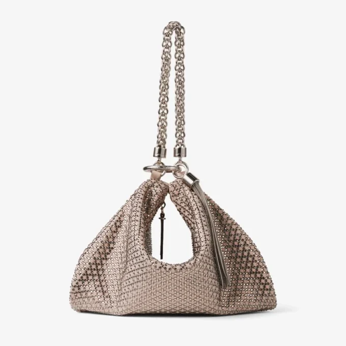 Callie-clutch van balletroze suède met diamantmotief en kristallen hotfix
