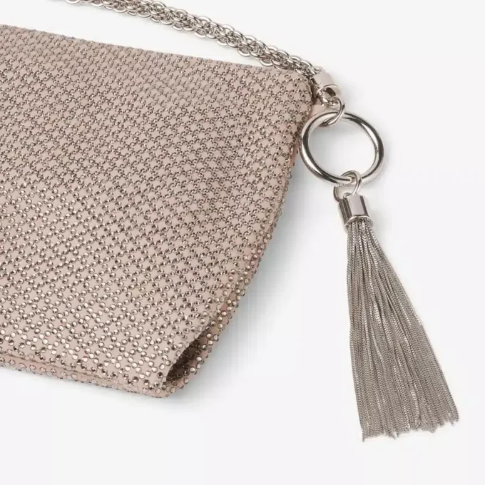 Callie-clutch van balletroze suède met diamantmotief en kristallen hotfix