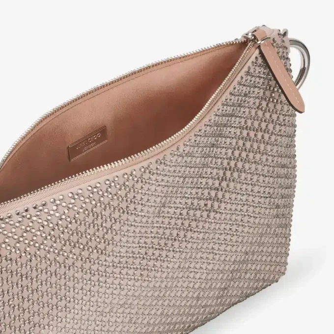 Callie-clutch van balletroze suède met diamantmotief en kristallen hotfix