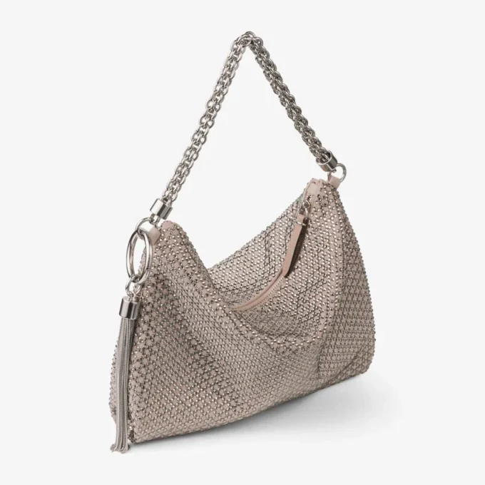 Callie-clutch van balletroze suède met diamantmotief en kristallen hotfix