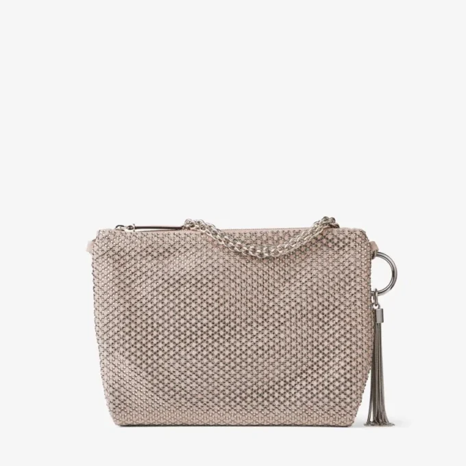 Callie-clutch van balletroze suède met diamantmotief en kristallen hotfix