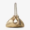 Callie gouden metallic leren clutch met kettingriem