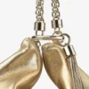 Callie gouden metallic leren clutch met kettingriem
