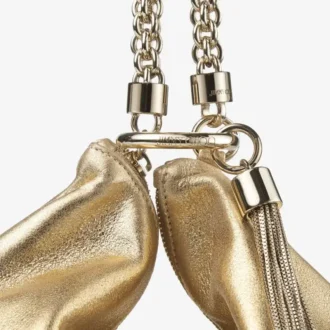 Callie gouden metallic leren clutch met kettingriem
