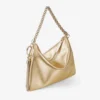 Callie gouden metallic leren clutch met kettingriem