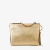 Callie gouden metallic leren clutch met kettingriem