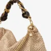 Callie Maxi schoudertas van naturel en koffiekleurig raffia met afneembare geweven nappalederen riem