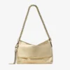 Callie schoudertas met klep van goudkleurig metallic leer