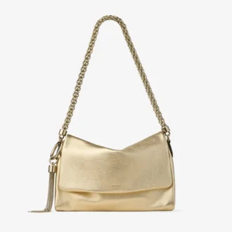 Callie schoudertas met klep van goudkleurig metallic leer