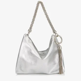 Callie zilverkleurige metallic leren clutch