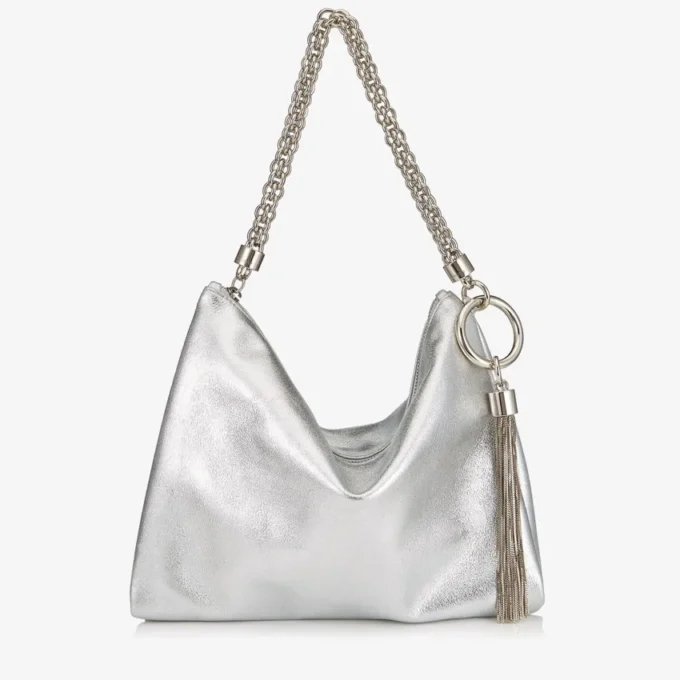 Callie zilverkleurige metallic leren clutch