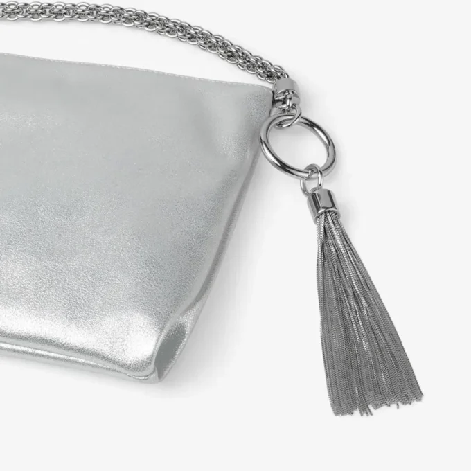 Callie zilverkleurige metallic leren clutch