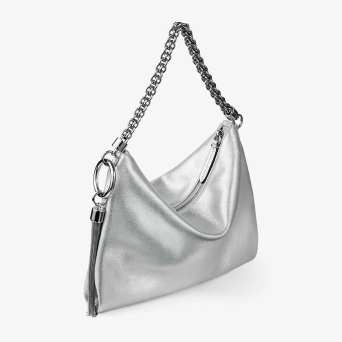 Callie zilverkleurige metallic leren clutch