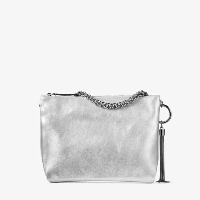 Callie zilverkleurige metallic leren clutch