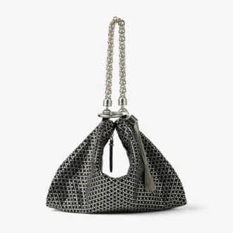 Callie zwarte clutch met Diamond-motief en kristallen hotfix op suède