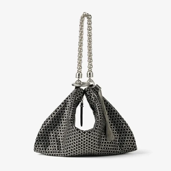 Callie zwarte clutch met Diamond-motief en kristallen hotfix op suède