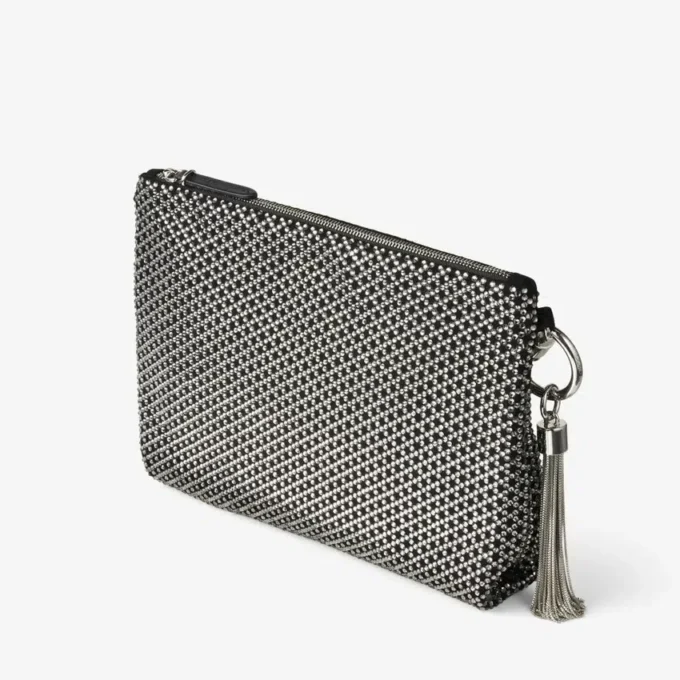Callie zwarte clutch met Diamond-motief en kristallen hotfix op suède