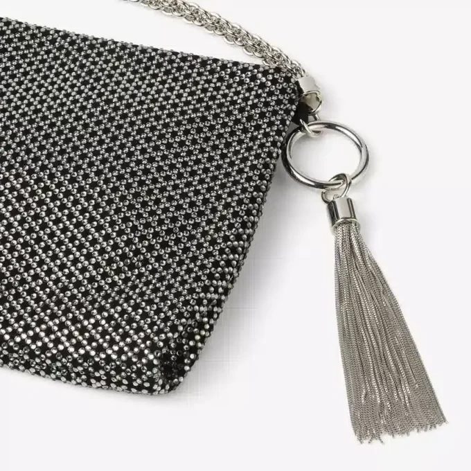 Callie zwarte clutch met Diamond-motief en kristallen hotfix op suède