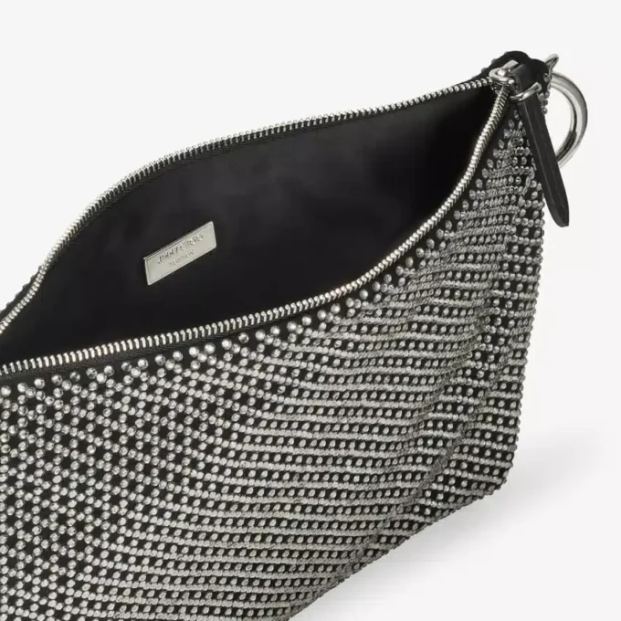 Callie zwarte clutch met Diamond-motief en kristallen hotfix op suède