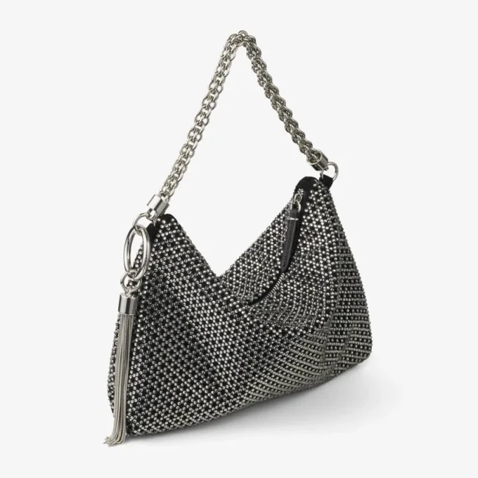 Callie zwarte clutch met Diamond-motief en kristallen hotfix op suède