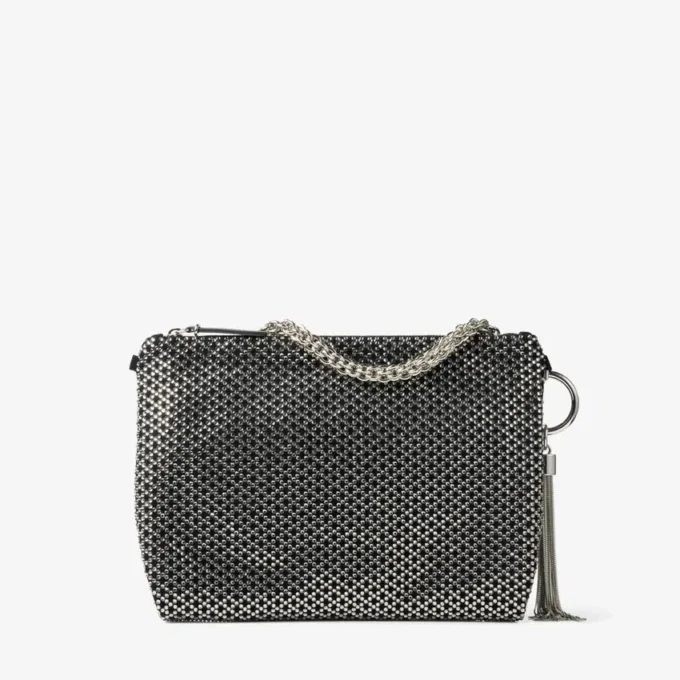 Callie zwarte clutch met Diamond-motief en kristallen hotfix op suède