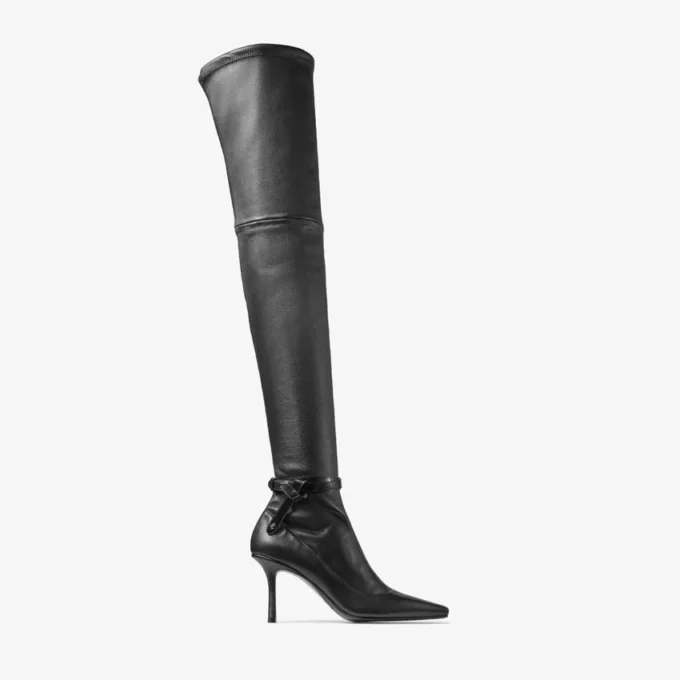 Camie overknee laars Zwarte laars van stretch nappa en spazzolato leer