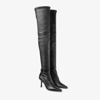 Camie overknee laars Zwarte laars van stretch nappa en spazzolato leer