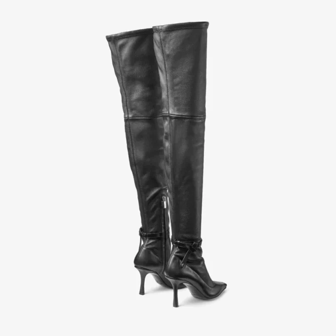 Camie overknee laars Zwarte laars van stretch nappa en spazzolato leer