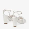 Cary 85 ivoorkleurige satijnen sandaal met blokhak en parelversieringen