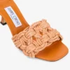 Chara 70 Sunset Orange muiltjes van gehaakt raffia en nappaleer Chara 70 Sunset Orange muiltjes van gehaakt raffia en nappaleer