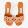 Chara 70 Sunset Orange muiltjes van gehaakt raffia en nappaleer Chara 70 Sunset Orange muiltjes van gehaakt raffia en nappaleer