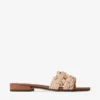 Chara Flat Tan leren en gehaakte raffia-slipper Chara Flat Tan leren en gehaakte raffia-slipper