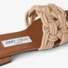 Chara Flat Tan leren en gehaakte raffia-slipper Chara Flat Tan leren en gehaakte raffia-slipper