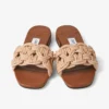 Chara Flat Tan leren en gehaakte raffia-slipper Chara Flat Tan leren en gehaakte raffia-slipper