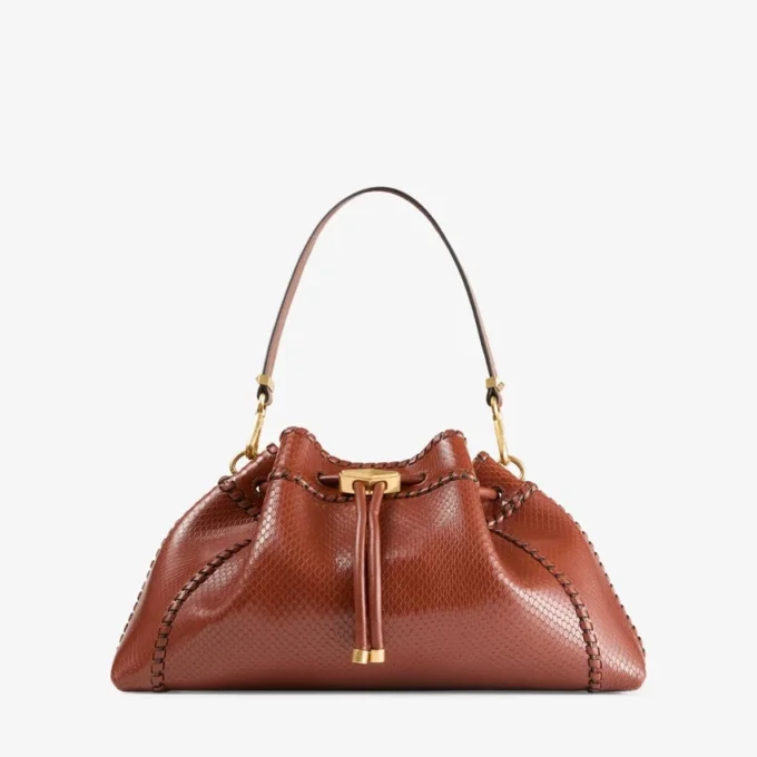 Cinch Medium Cognac Elaphe bedrukt leren schoudertas met biker-leren whipstitching
