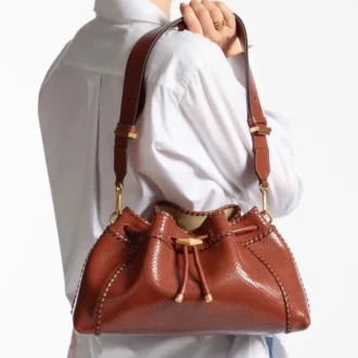 Cinch Medium Cognac Elaphe bedrukt leren schoudertas met biker-leren whipstitching