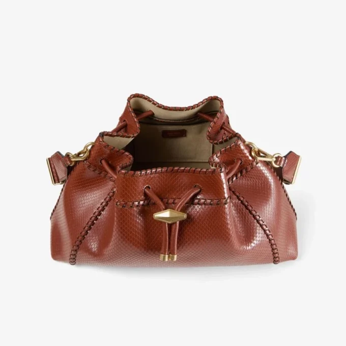 Cinch Medium Cognac Elaphe bedrukt leren schoudertas met biker-leren whipstitching