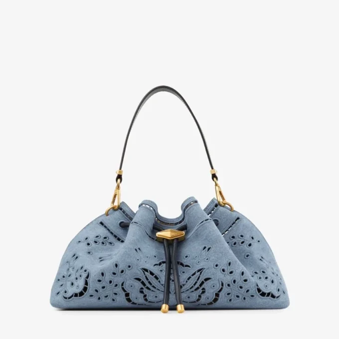 Cinch Medium denim schoudertas met Sangallo-borduursel