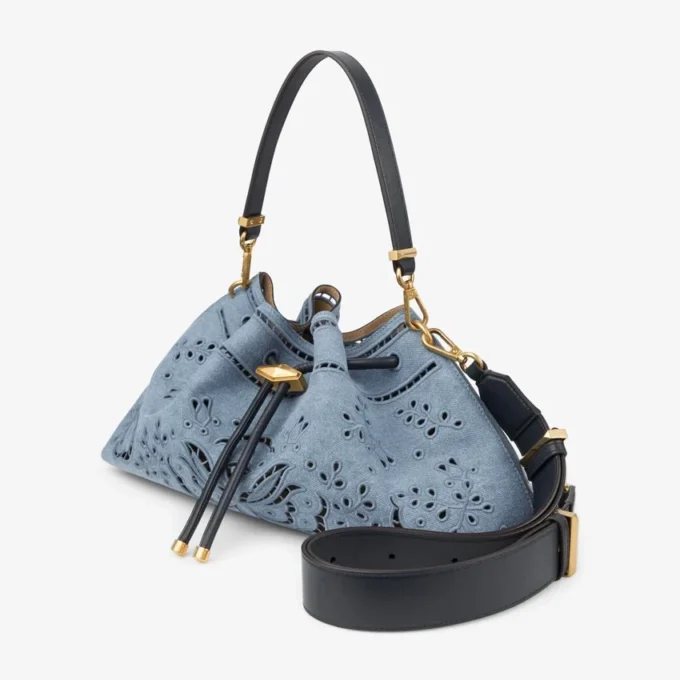 Cinch Medium denim schoudertas met Sangallo-borduursel