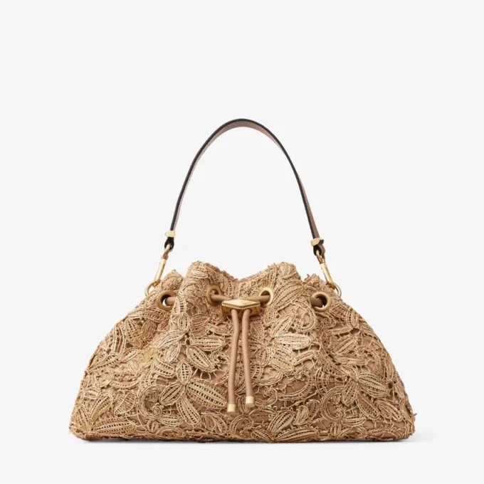 Cinch Medium natuurlijke bloem geweven raffia schoudertas